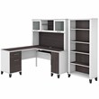 UrbanPro 60W L Desk with Hutch and Bookcase in White/Gray - Engineered Wood