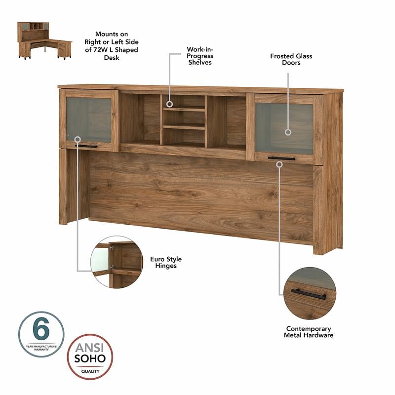 UrbanPro 72W Desk with Hutch and Bookcase in Fresh Walnut - Engineered Wood
