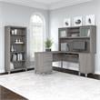 UrbanPro 60W L Shaped Desk with Hutch and Bookcase in Gray - Engineered Wood