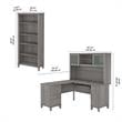UrbanPro 60W L Shaped Desk with Hutch and Bookcase in Gray - Engineered Wood