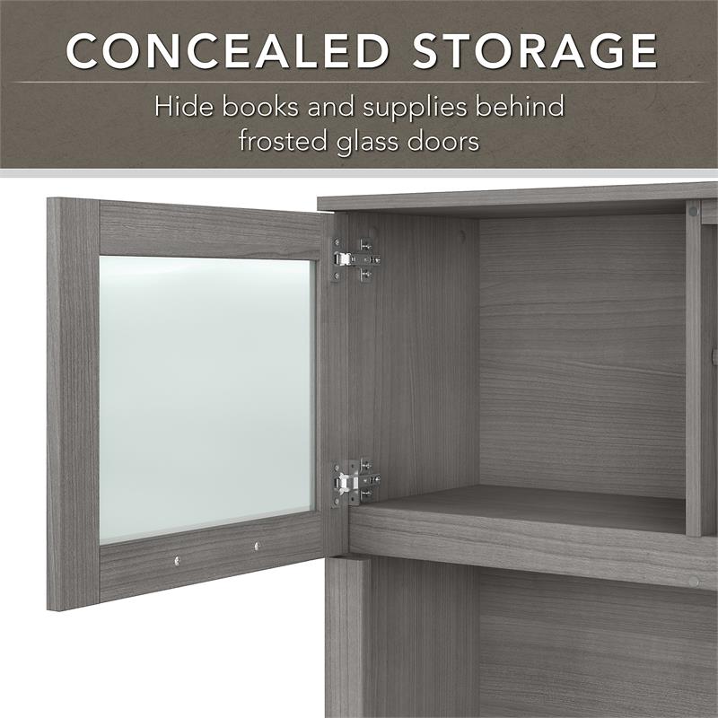 UrbanPro 72W L Shaped Desk with Hutch and Bookcase in Gray - Engineered Wood