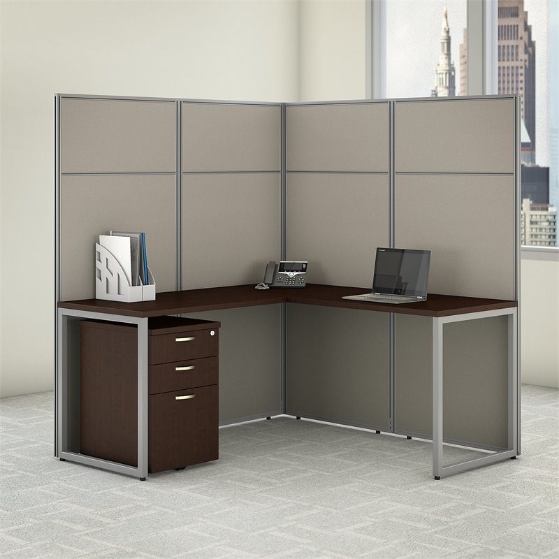 UrbanPro L-Shaped Modern Engineered Wood Cubicle Desk with File Cabinet in Brown