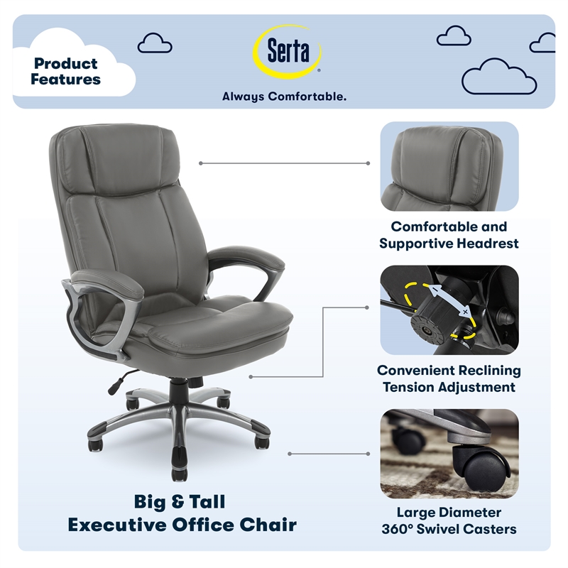 UrbanPro Modern Big and Tall Executive Office Chair Gray Bonded Leather
