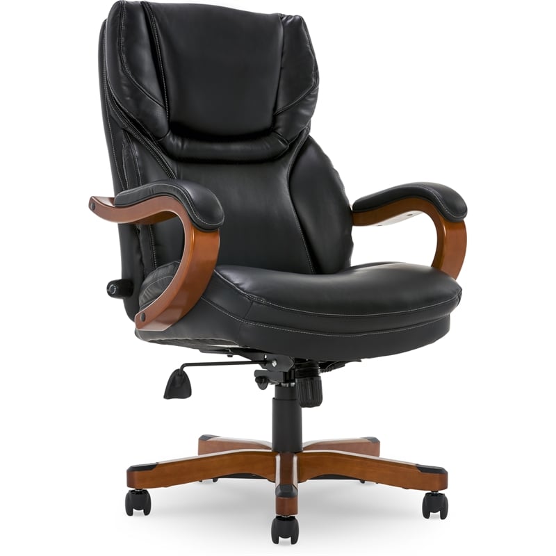 UrbanPro Conway Big and Tall Executive Office Chair with Wood Accents Black