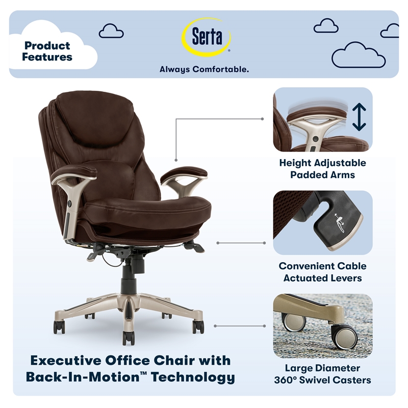 UrbanPro Modern Faux Leather Executive Office Chair with Casters in Brown