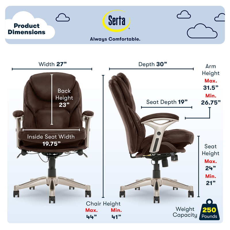 UrbanPro Modern Faux Leather Executive Office Chair with Casters in Brown