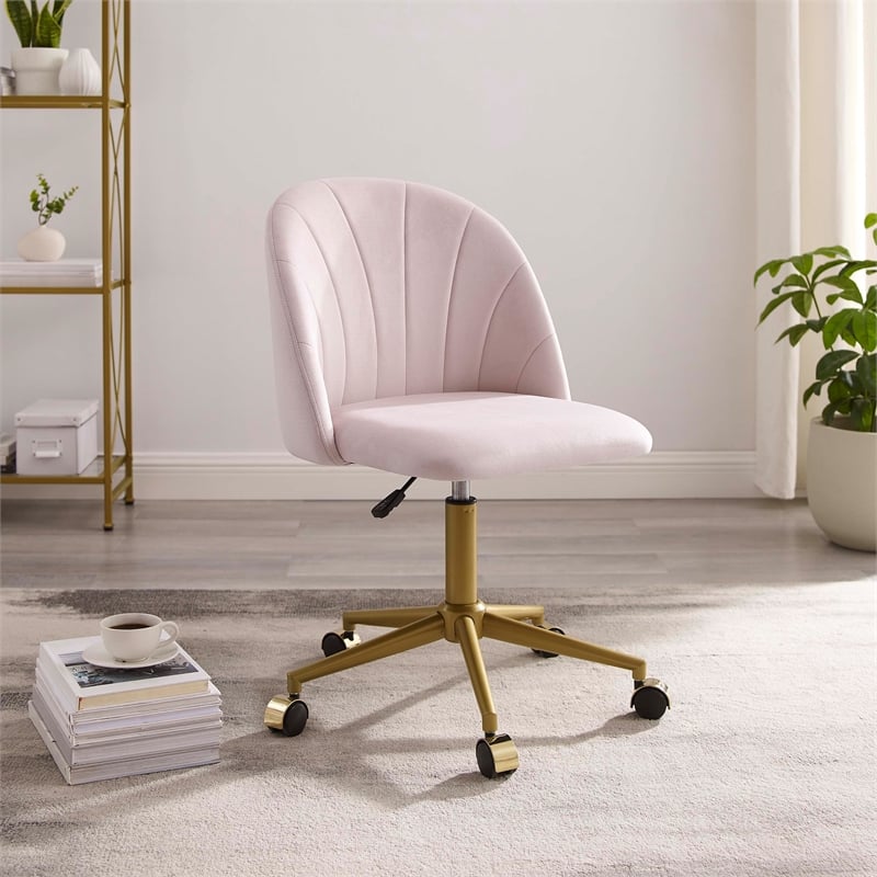 UrbanPro Modern Metal Office Desk Chair in Blush Pink Finish