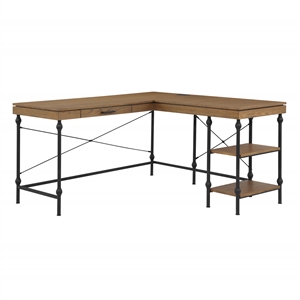 UrbanPro Traditional L-shaped Wooden Desk in Brown Oak Finish