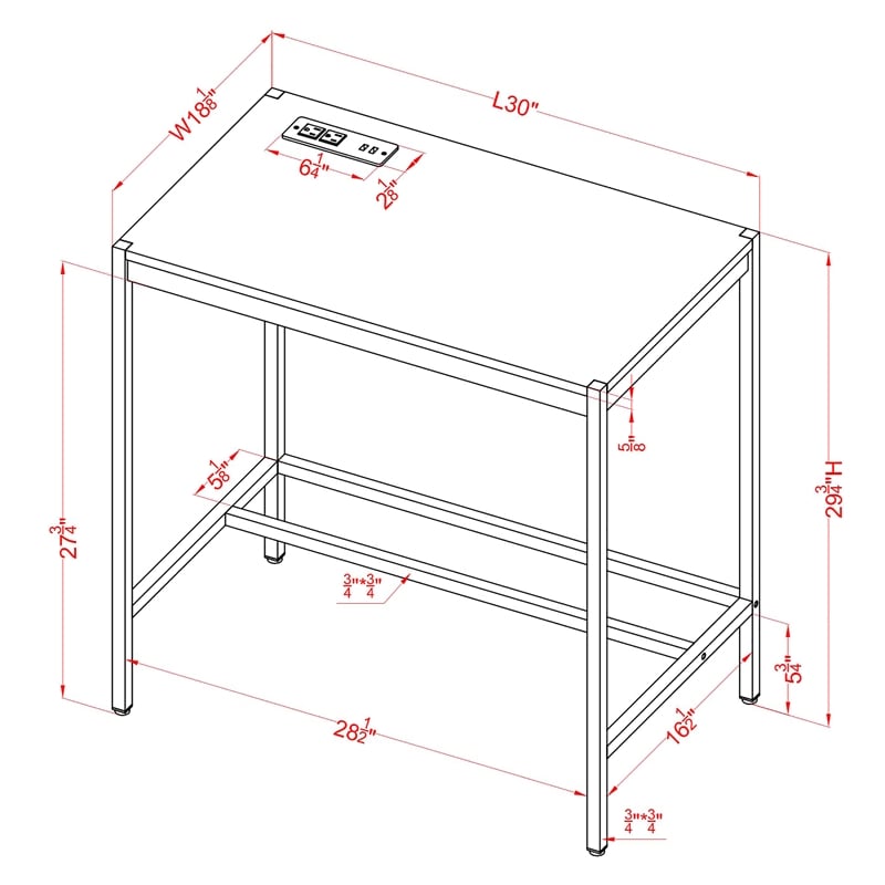 UrbanPro Modern Wood Writing Desk with USB Port in Pink Finish