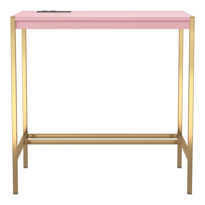 UrbanPro Modern Wood Writing Desk with USB Port in Pink Finish