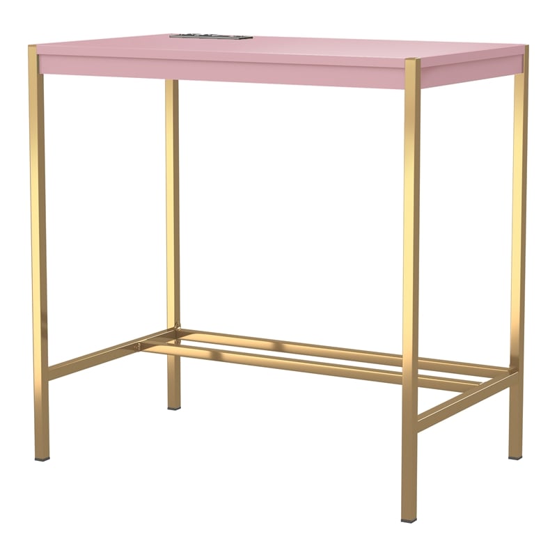 UrbanPro Modern Wood Writing Desk with USB Port in Pink Finish
