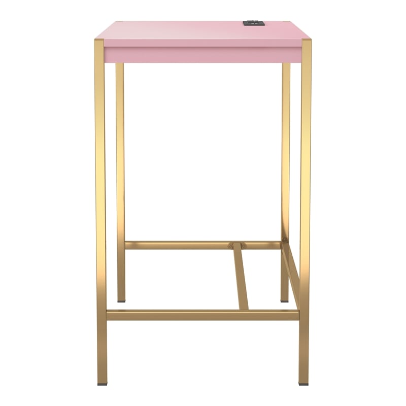 UrbanPro Modern Wood Writing Desk with USB Port in Pink Finish