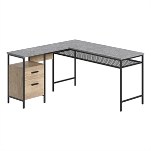 UrbanPro Modern Engineered Wood / Metal L-Desk in Prime Oak Finish