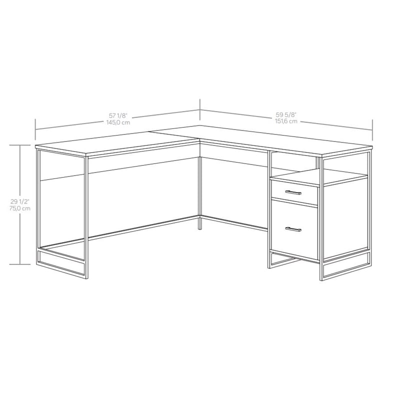 UrbanPro Modern Engineered Wood / Metal L-Desk in Mystic Oak Finish