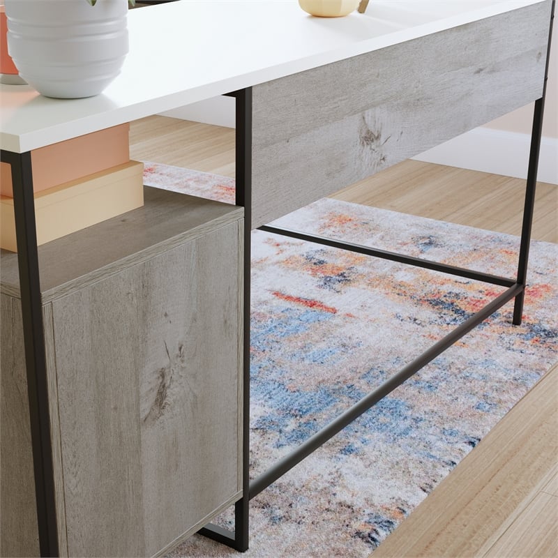 UrbanPro Modern Engineered Wood / Metal L-Desk in Mystic Oak Finish