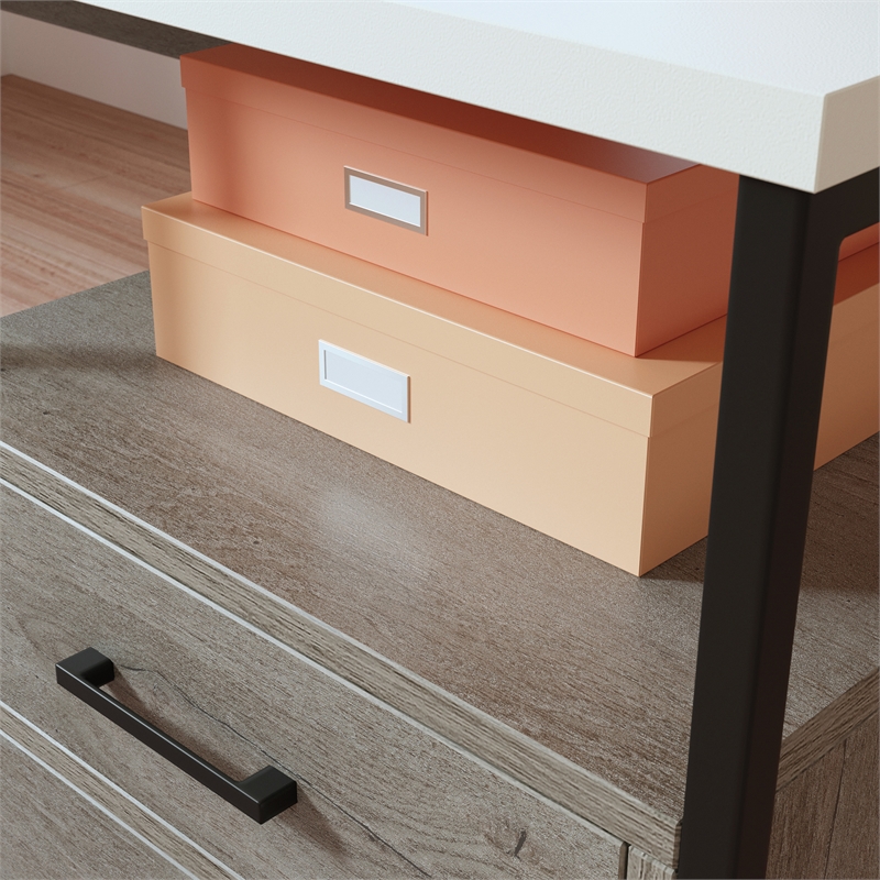 UrbanPro Modern Engineered Wood / Metal L-Desk in Mystic Oak Finish