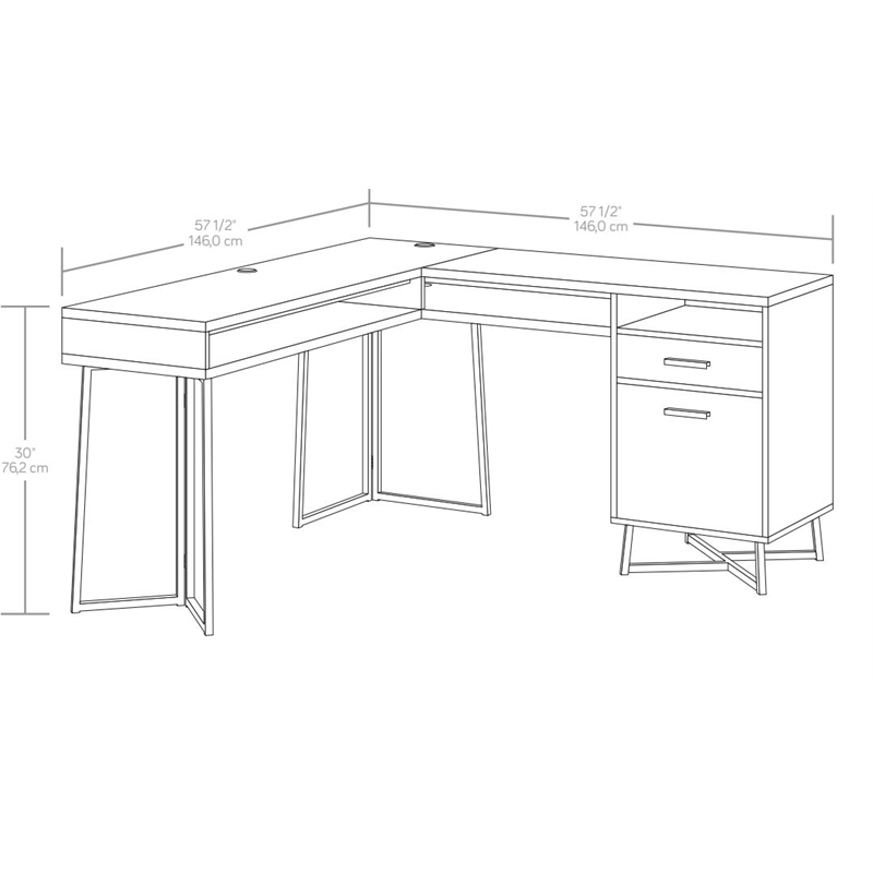 UrbanPro Modern Engineered Wood and Metal L-Desk in Brew Oak