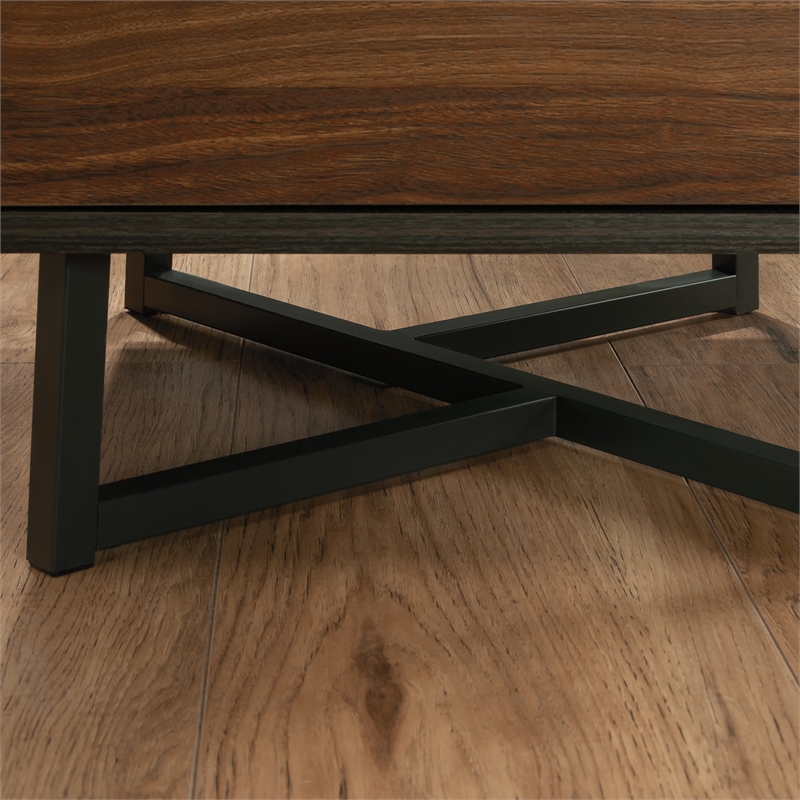 UrbanPro Modern Engineered Wood and Metal L-Desk in Brew Oak
