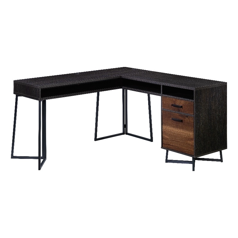 UrbanPro Modern Engineered Wood and Metal L-Desk in Brew Oak
