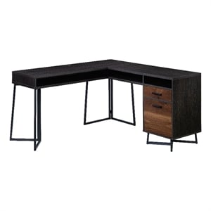 UrbanPro Modern Engineered Wood and Metal L-Desk in Brew Oak