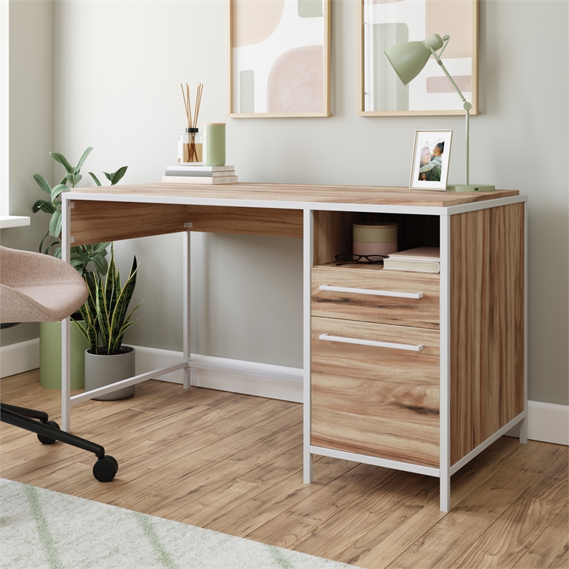 UrbanPro Modern Engineered Wood / Metal Desk in Kiln Acacia/Brown