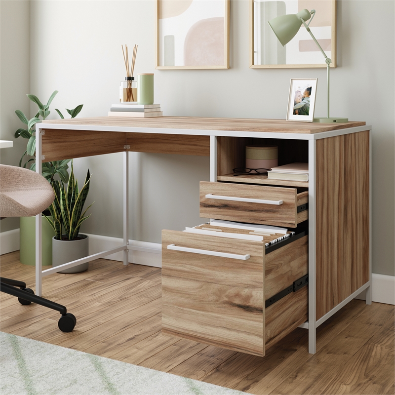 UrbanPro Modern Engineered Wood / Metal Desk in Kiln Acacia/Brown
