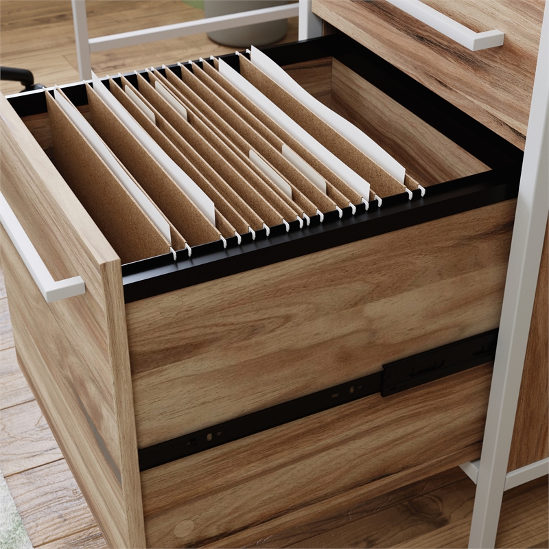 UrbanPro Modern Engineered Wood / Metal Desk in Kiln Acacia/Brown