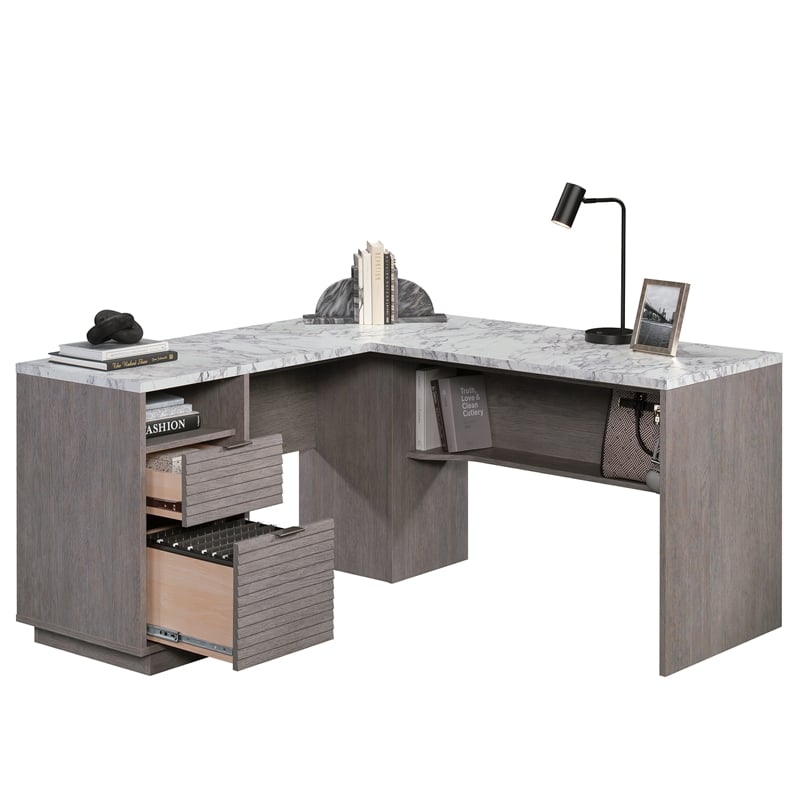 UrbanPro Modern Engineered Wood L-Shaped Desk in Ashen Oak Finish