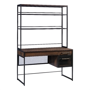 UrbanPro Engineered Wood Computer Desk with Hutch in Barrel Oak