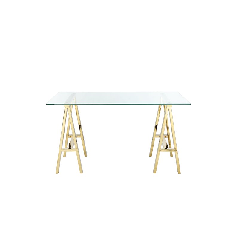 UrbanPro Small Metal Desk with Glass in Polished Gold Finish