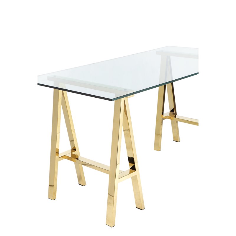 UrbanPro Small Metal Desk with Glass in Polished Gold Finish