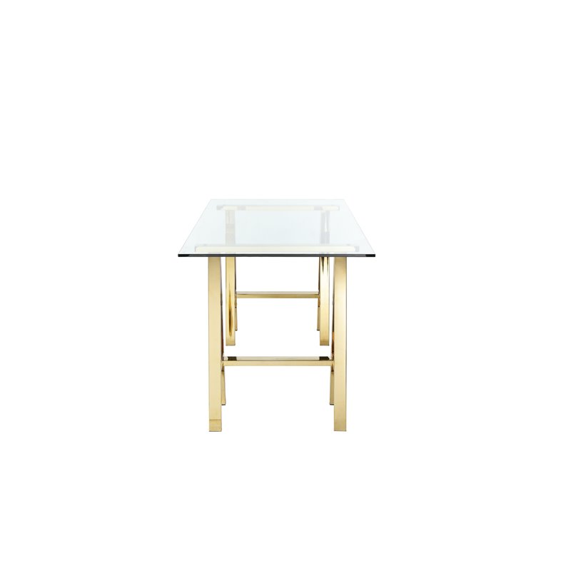 UrbanPro Small Metal Desk with Glass in Polished Gold Finish