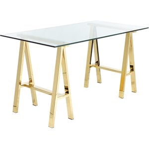 UrbanPro Small Metal Desk with Glass in Polished Gold Finish