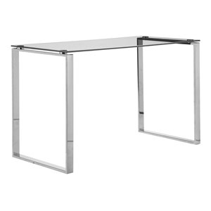 UrbanPro Modern Polished Steel Metal & Tempered Glass Desk in Silver