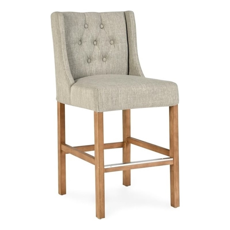 Karla Tufted 24-inch Counter Stool in French Beige Fabric by Kosas Home