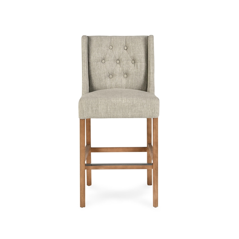 Karla Tufted 24-inch Counter Stool in French Beige Fabric by Kosas Home