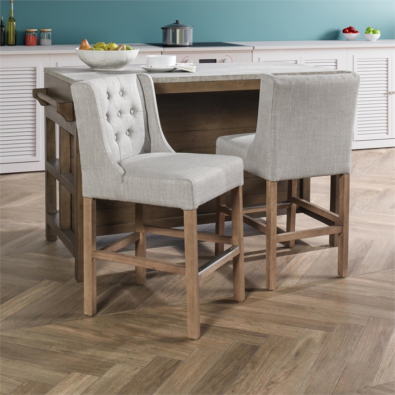 Karla Tufted 24-inch Counter Stool in French Beige Fabric by Kosas Home