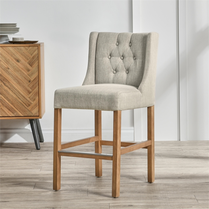 Karla Tufted 24-inch Counter Stool in French Beige Fabric by Kosas Home
