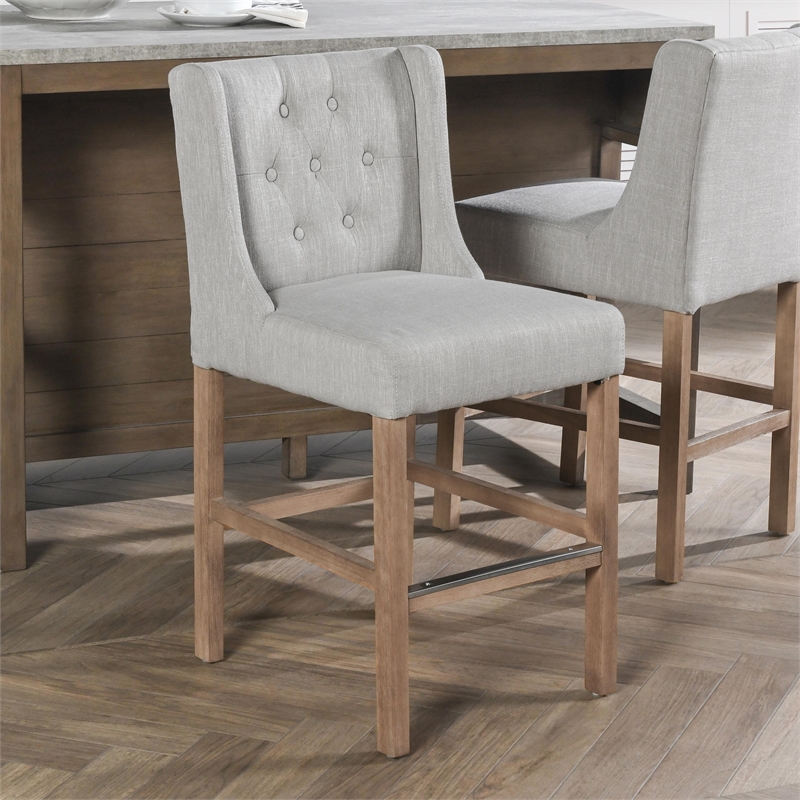 Karla Tufted 24-inch Counter Stool in French Beige Fabric by Kosas Home