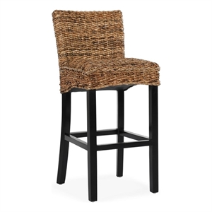 Kosas Home Portman 30&quot Rattan Abaca and Mahogany Barstool in Brown and Black