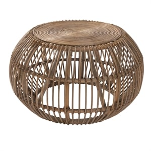 Kosas Home Lira Round Wicker / Rattan Subalio Coffee Table in Espresso