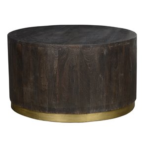 Kosas Home Andy Round Mango Hardwood Coffee Table in Espresso Brown and Brass