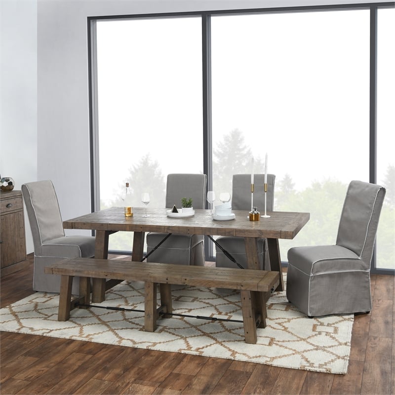 Kosas Home Tuscany Transitional Reclaimed Pine Bench in Weathered Brown