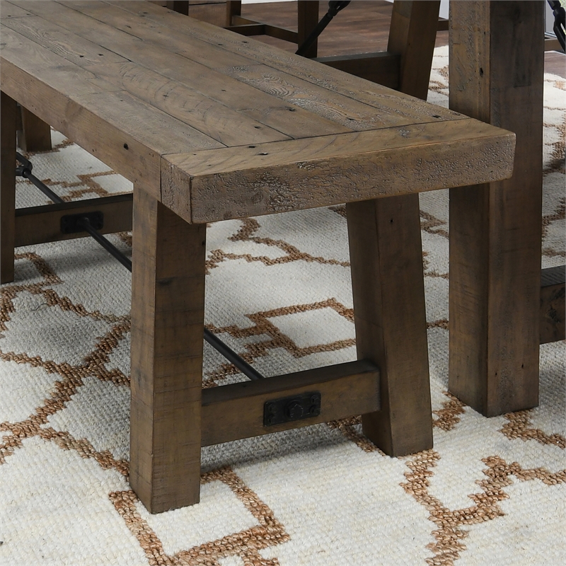 Kosas Home Tuscany Transitional Reclaimed Pine Bench in Weathered Brown