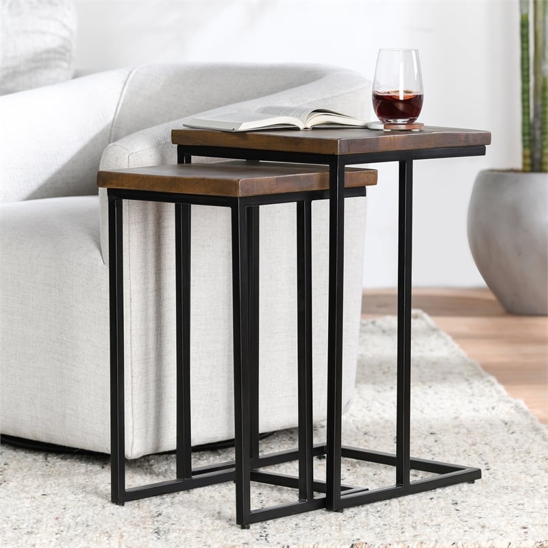 Kosas Home Lynda Solid Mango Wood and Iron Nesting Tables in Mahogany/Black