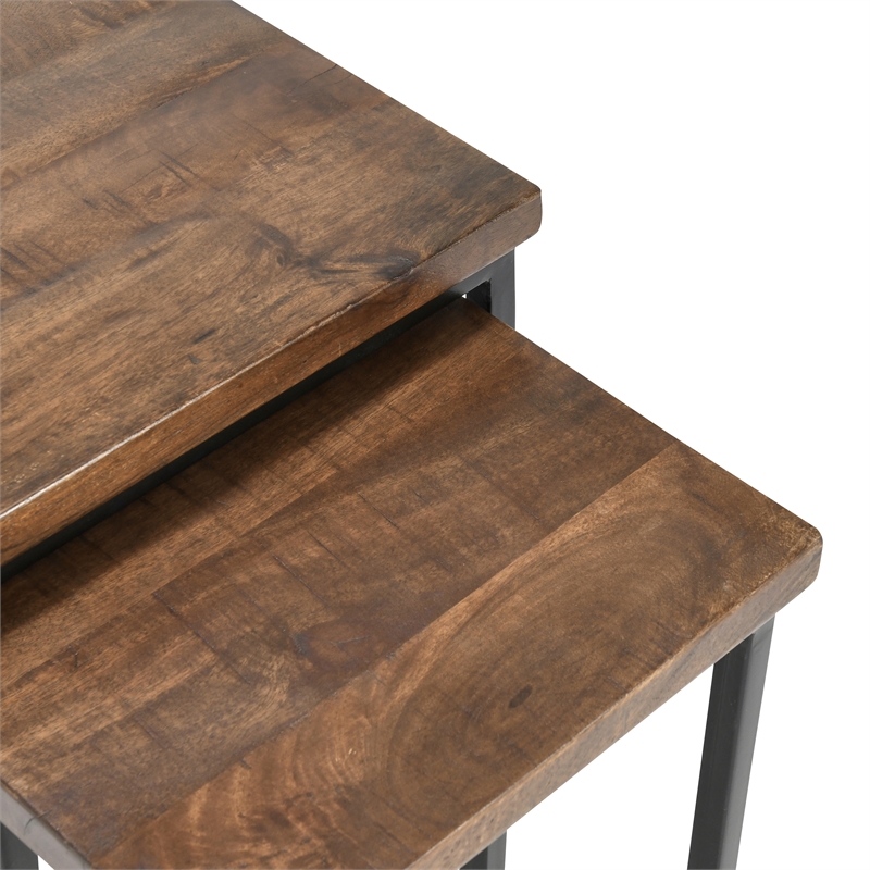 Kosas Home Lynda Solid Mango Wood and Iron Nesting Tables in Mahogany/Black