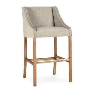 Kosas Home Castaic 30&quot Wood and Fabric Barstool in French Beige and Honey Brown