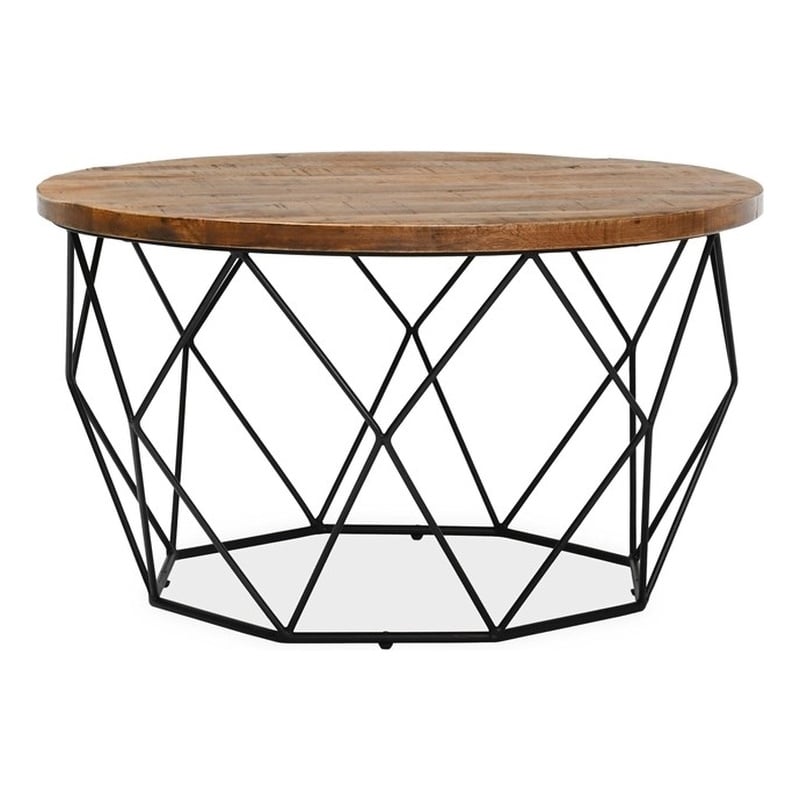 Kosas Home Chester Round Wood and Iron Coffee Table in Chestnut Brown/Black