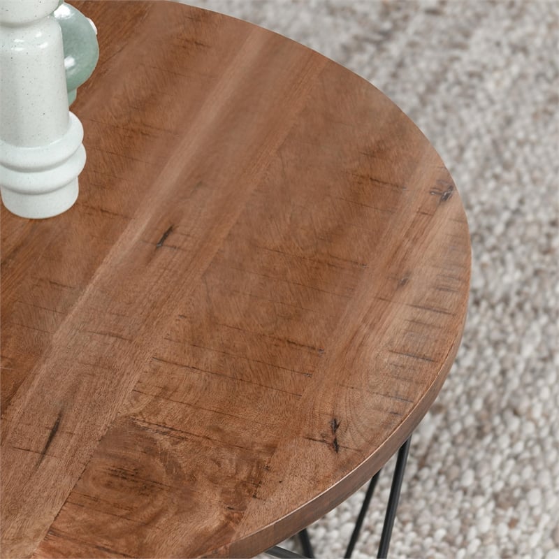 Kosas Home Chester Round Wood and Iron Coffee Table in Chestnut Brown/Black