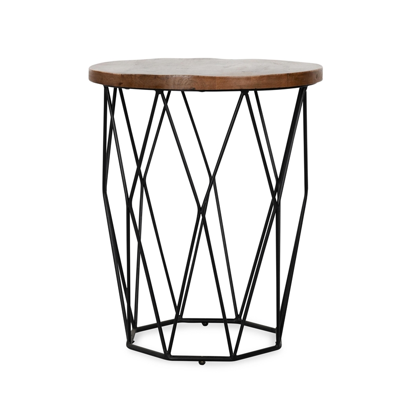 Kosas Home Chester Round Mango Wood and Iron End Table in Chestnut Brown